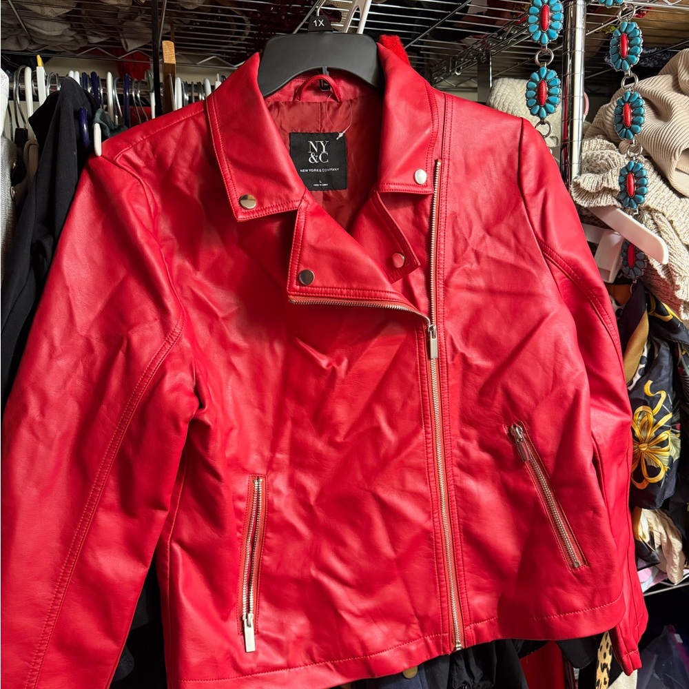 New York & Company Bold Red Leather Jacket